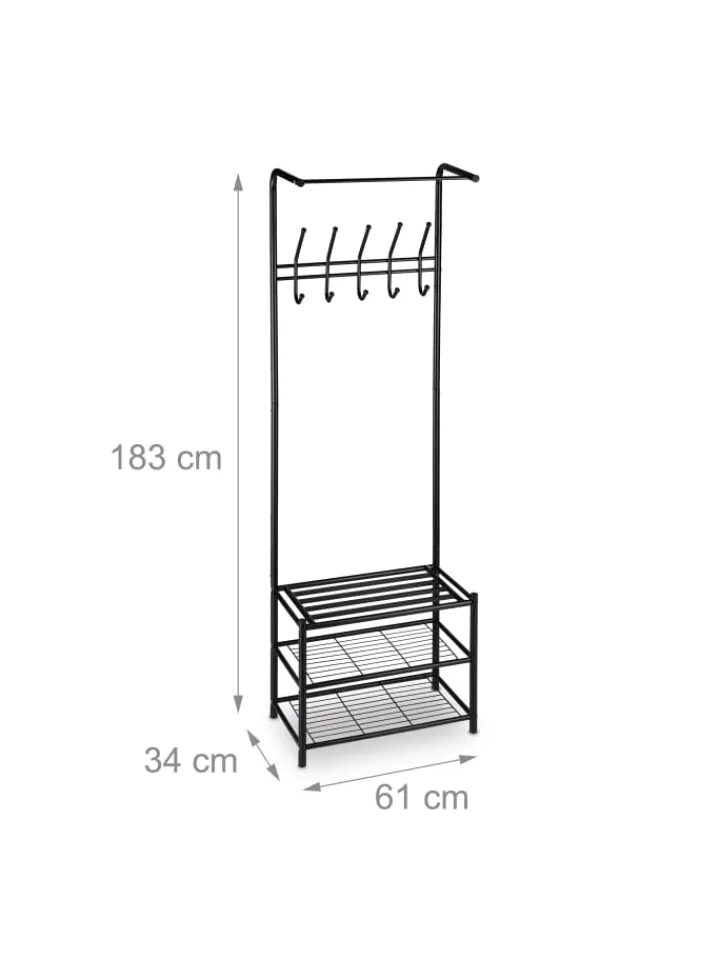 relaxdays Garderoben<Garderobenständer in Schwarz - (H)183 cm
