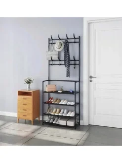 relaxdays Garderoben<Garderobenständer in Schwarz - (B)59,5 x (H)150,5 x (T)25 cm