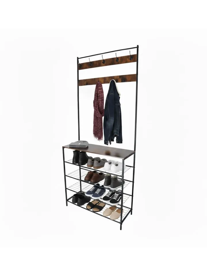 relaxdays Garderoben<Garderobenständer in Schwarz/ Dunkelbraun - (B)80 x (H)190 x (T)30 cm