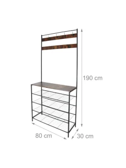 relaxdays Garderoben<Garderobenständer in Schwarz/ Dunkelbraun - (B)80 x (H)190 x (T)30 cm