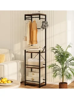 COSTWAY Garderoben<Garderobenständer Metall 40 x 30 x 162 cm in Braun