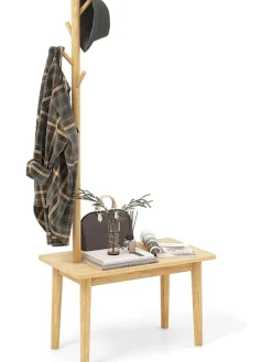 COSTWAY Wäschekörbe & -Ständer<Garderobenständer mit Beistelltisch 3 in 1 in Beige