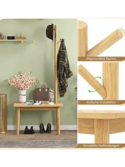 COSTWAY Wäschekörbe & -Ständer<Garderobenständer mit Beistelltisch 3 in 1 in Beige