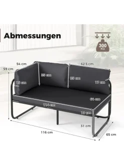 COSTWAY Gartenmöbel<Garten Lounge Sofa 2-Sitzer in Grau