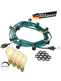 SATISFIRE Lichterketten & Dekobeleuchtung<Garten Party Lichterkette Illu 10x dimmbare Glühbirne 5m grün