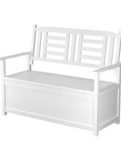 COSTWAY Gartenmöbel<Gartenbank Holz mit Stauraum 123 x 68,5 x 96 cm in Weiß