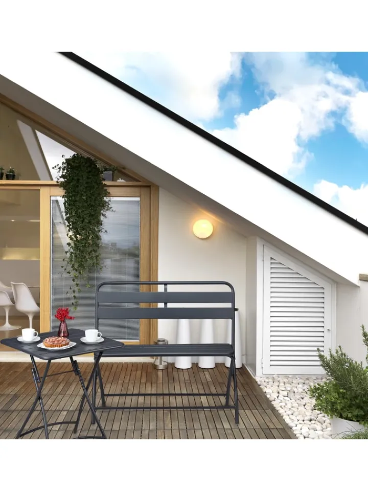 relaxdays Gartenmöbel<Gartenbank in Anthrazit - (B)90 x (H)83,5 x (T)49 cm