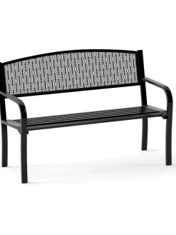 COSTWAY Gartenmöbel<Gartenbank Metall 128 x 60 x 86 cm in Schwarz