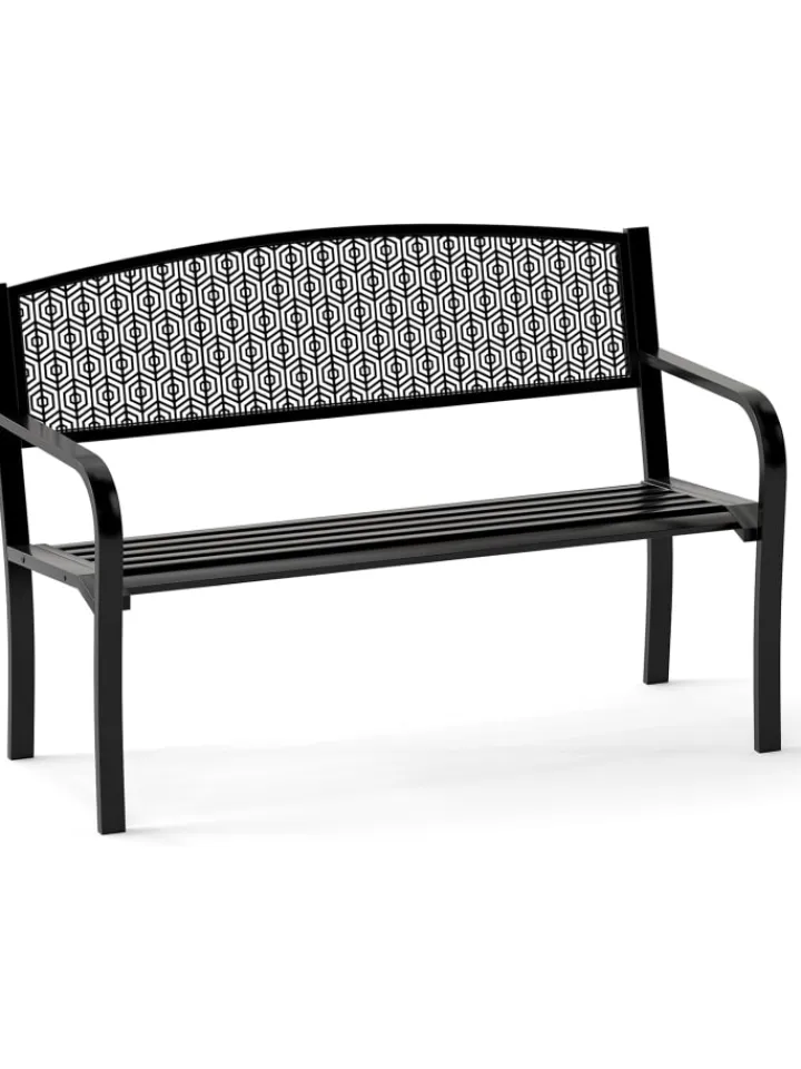 COSTWAY Gartenmöbel<Gartenbank Metall 128 x 60 x 86 cm in Schwarz