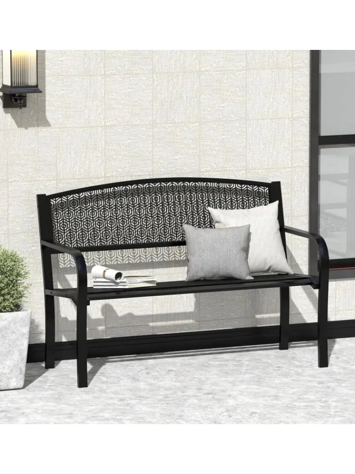 COSTWAY Gartenmöbel<Gartenbank Metall 128 x 60 x 86 cm in Schwarz