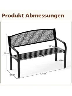 COSTWAY Gartenmöbel<Gartenbank Metall 128 x 60 x 86 cm in Schwarz