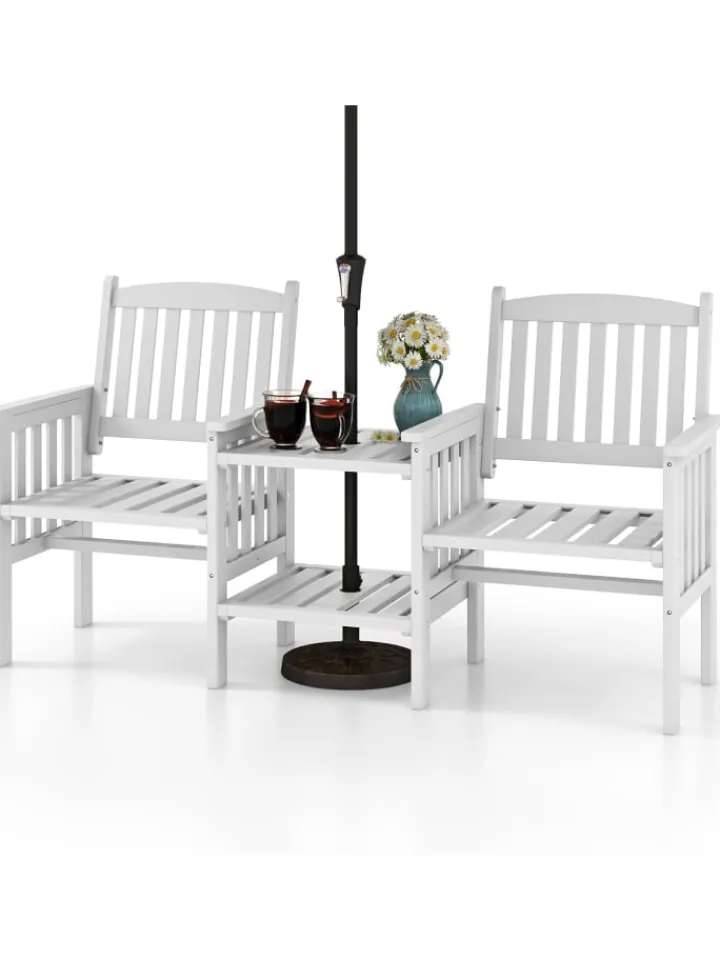 COSTWAY Gartenmöbel<Gartenbank mit Tisch 165x60x88cm in Weiß