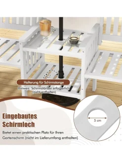 COSTWAY Gartenmöbel<Gartenbank mit Tisch 165x60x88cm in Weiß