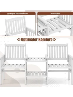 COSTWAY Gartenmöbel<Gartenbank mit Tisch 165x60x88cm in Weiß