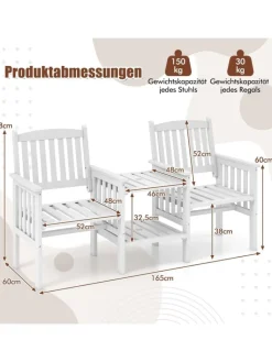 COSTWAY Gartenmöbel<Gartenbank mit Tisch 165x60x88cm in Weiß