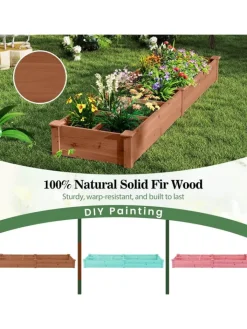 COSTWAY Pflanzen & Zubehör<Gartenbeet mit 2 Pflanzkästen 228x62x25cm in Braun