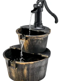COSTWAY Gartendekoration<Gartenbrunnen mit Wasserpumpe in Bronze