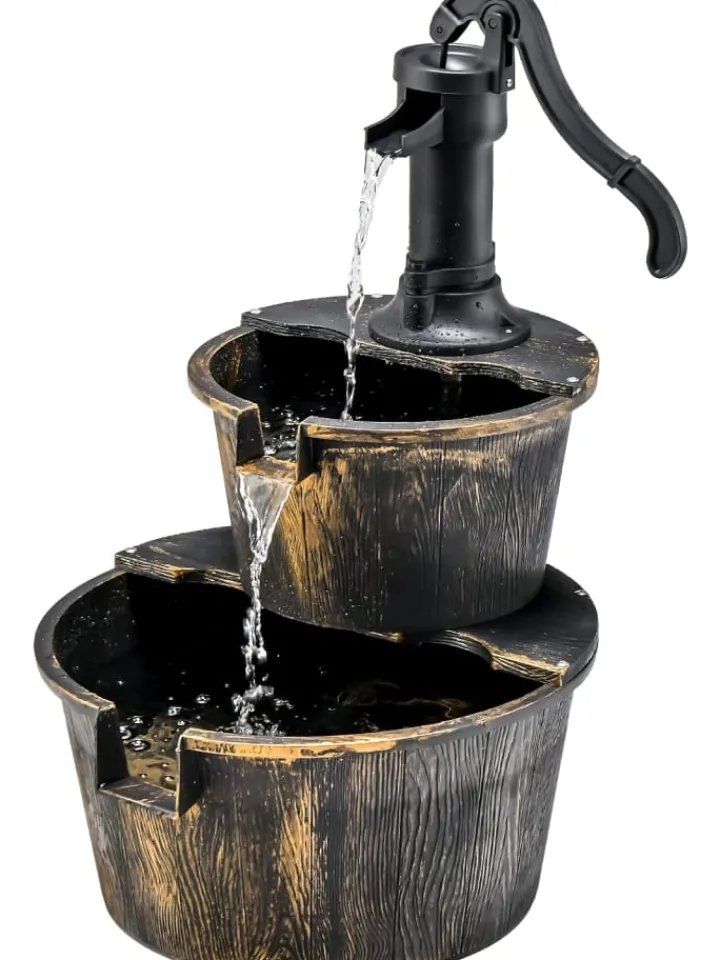 COSTWAY Gartendekoration<Gartenbrunnen mit Wasserpumpe in Bronze