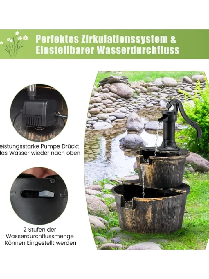 COSTWAY Gartendekoration<Gartenbrunnen mit Wasserpumpe in Bronze