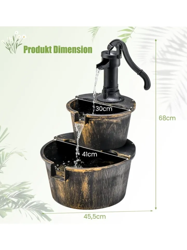 COSTWAY Gartendekoration<Gartenbrunnen mit Wasserpumpe in Bronze