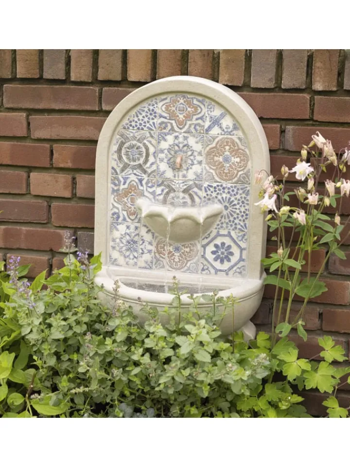 MARELIDA Gartendekoration<Gartenbrunnen Wand- und Standbrunnen H: 54cm in natur, blau