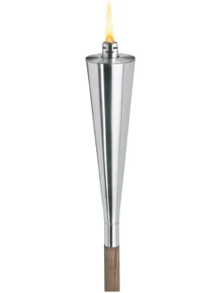 Blomus Gartendekoration<Gartenfackel mit Holzstab "Orchos" in Silber/ Braun - (H)151 cm