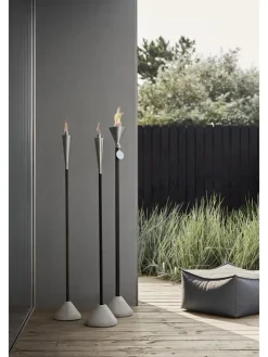 Blomus Gartendekoration<Gartenfackel mit Holzstab "Orchos" in Silber/ Braun - (H)151 cm
