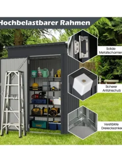 COSTWAY Pflanzen & Zubehör<Gartenhaus Metall 1,88 m³ Türgröße: 72,5x159cm in Grau