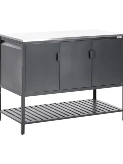 Beliani Gartenmöbel<Gartenküche MAENZA in Schwarz/Silber - (W) 120 x (H) 93 x (L) 60 cm