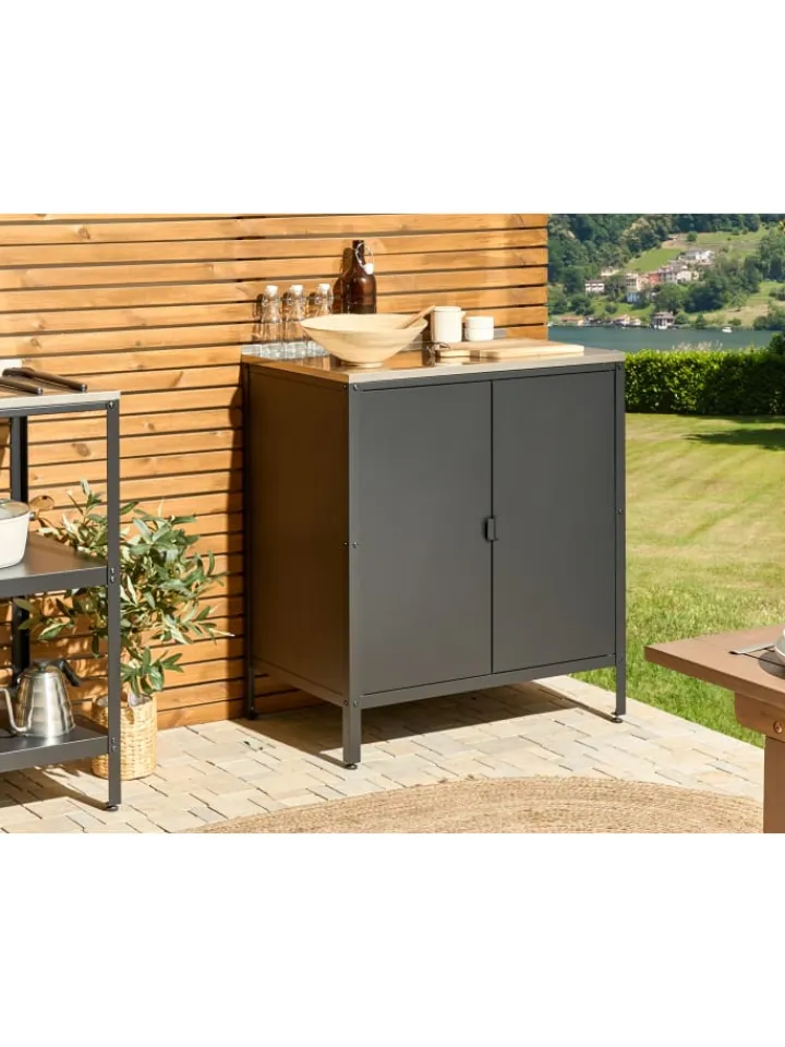 Beliani Gartenmöbel<Gartenküche VILAMA in Schwarz/Silber - (W) 80 x (H) 90 x (L) 50 cm