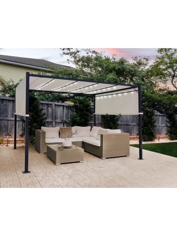 Beliani Gartenmöbel<Garten-Pergola PARGA in Beige/Schwarz - (W) 310 x (H) 215 x (L) 310 cm