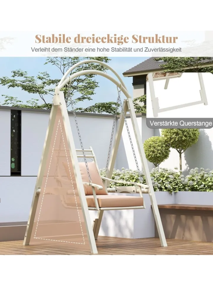 COSTWAY Gartenmöbel<Gartenschaukel mit Gestell mit abnehmbaren Kissen in Weiß