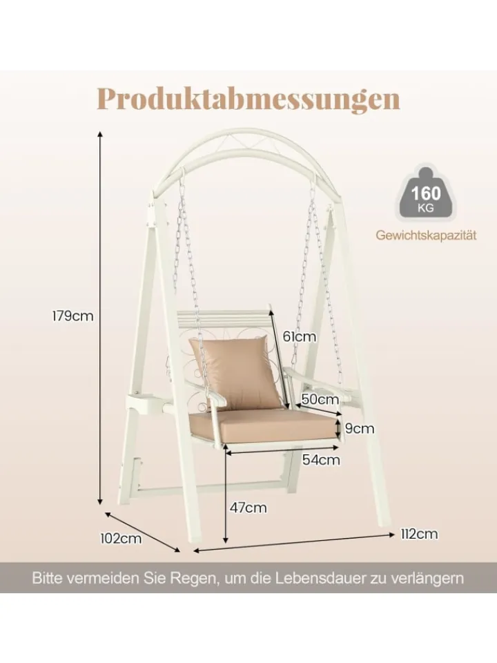 COSTWAY Gartenmöbel<Gartenschaukel mit Gestell mit abnehmbaren Kissen in Weiß