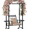 COSTWAY Gartenmöbel<Gartenschaukel mit Gestell & 2 Rankgittern in Schwarz