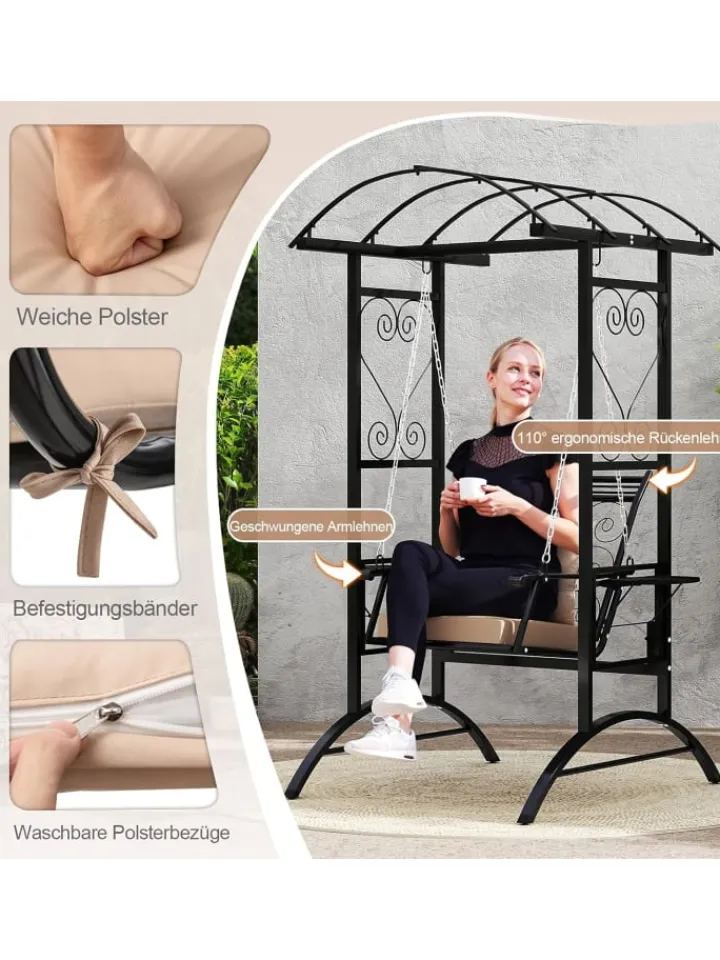 COSTWAY Gartenmöbel<Gartenschaukel mit Gestell & 2 Rankgittern in Schwarz