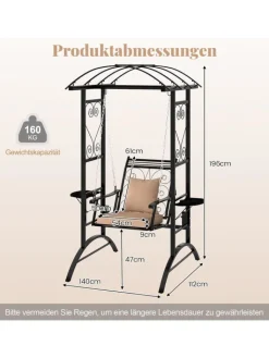 COSTWAY Gartenmöbel<Gartenschaukel mit Gestell & 2 Rankgittern in Schwarz