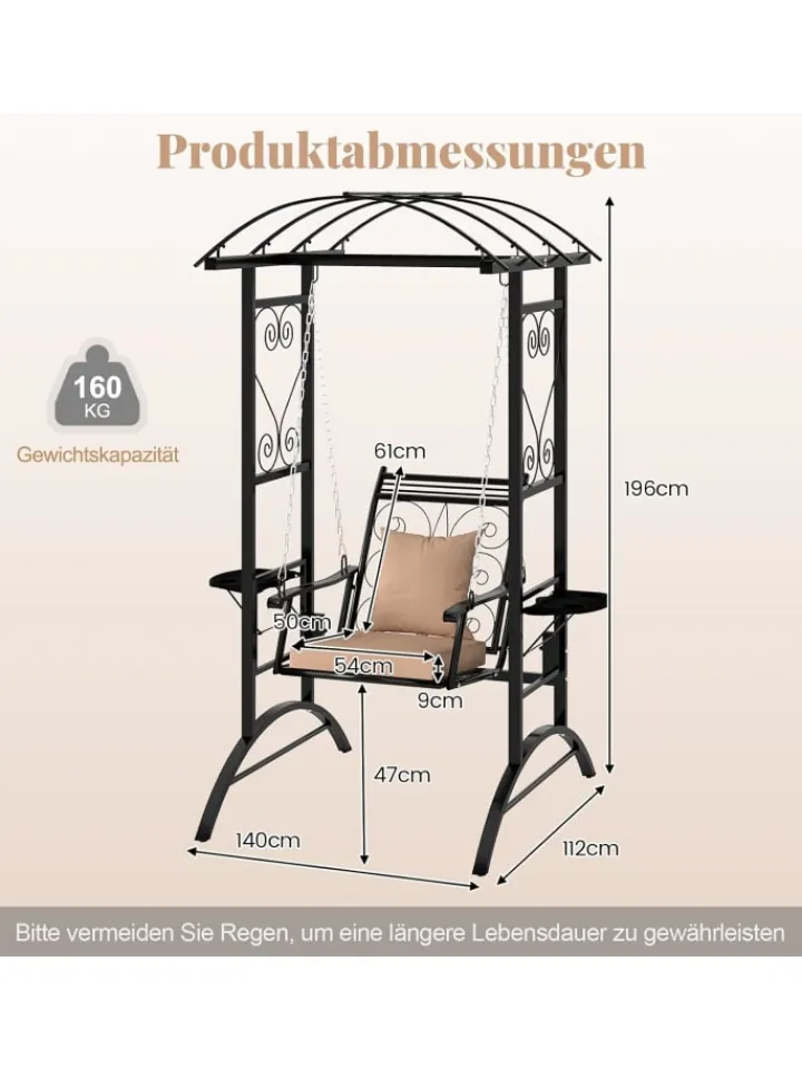 COSTWAY Gartenmöbel<Gartenschaukel mit Gestell & 2 Rankgittern in Schwarz