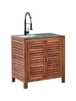 Beliani Gartenmöbel<Gartenschrank BRUCOLI in Braun/Grau/Schwarz - (W) 80 x (H) 83 x (L) 50 cm