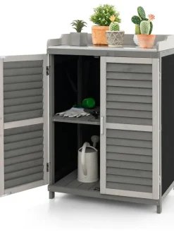 COSTWAY Gartendekoration<Gartenschrank Tannenholz 67x47x100cm in Grau