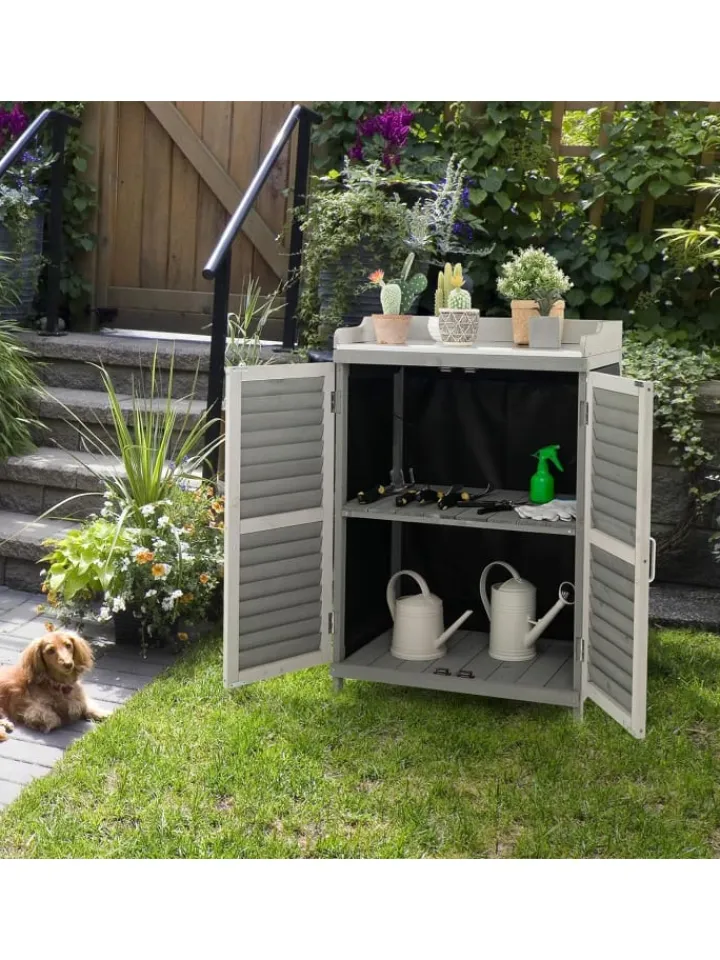 COSTWAY Gartendekoration<Gartenschrank Tannenholz 67x47x100cm in Grau