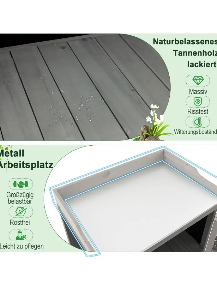 COSTWAY Gartendekoration<Gartenschrank Tannenholz 67x47x100cm in Grau