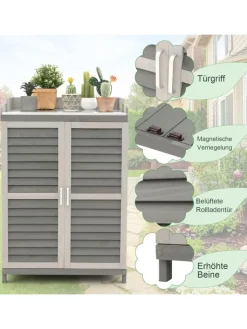 COSTWAY Gartendekoration<Gartenschrank Tannenholz 67x47x100cm in Grau