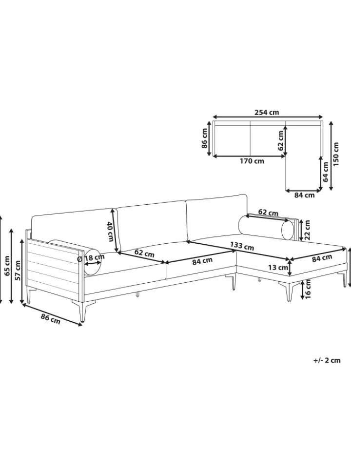 Beliani Gartenmöbel<Gartensofa CAVEZZO in Grau/Schwarz/Braun - (W) 254 x (H) 77 x (L) 150 cm