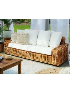 Beliani Gartenmöbel<Gartensofa FORLI in Braun/Weiß - (W) 218 x (H) 67 x (L) 94 cm