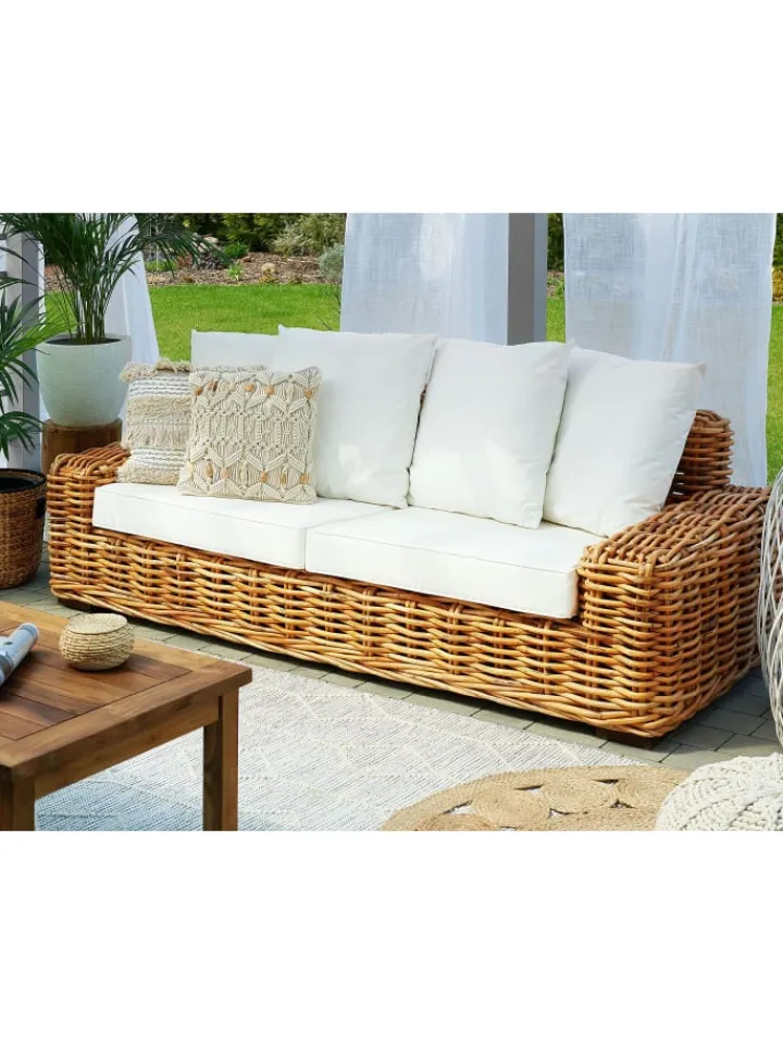Beliani Gartenmöbel<Gartensofa FORLI in Braun/Weiß - (W) 218 x (H) 67 x (L) 94 cm