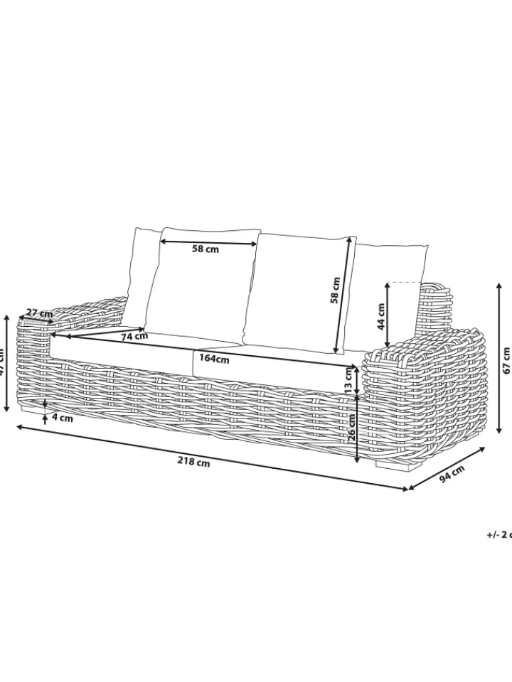 Beliani Gartenmöbel<Gartensofa FORLI in Braun/Weiß - (W) 218 x (H) 67 x (L) 94 cm
