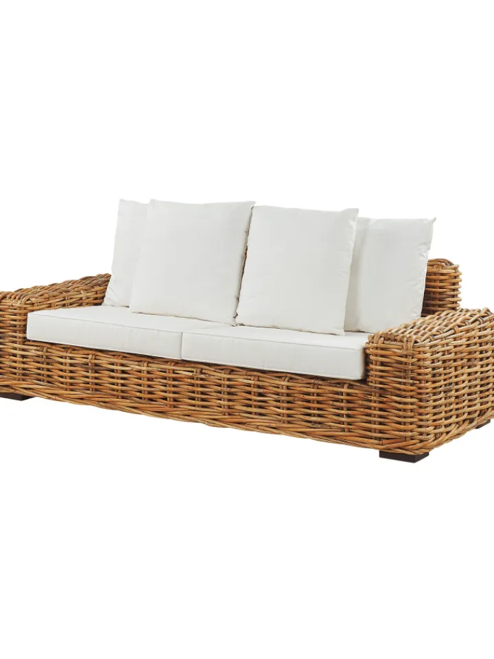 Beliani Gartenmöbel<Gartensofa FORLI in Braun/Weiß - (W) 218 x (H) 67 x (L) 94 cm