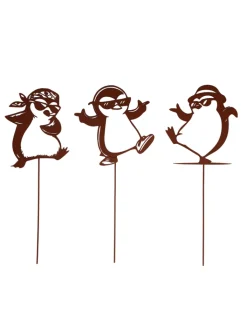 UNUS Gartendekoration<Gartenstecker Pinguine, Lustige Gartendeko aus Metall in Braun
