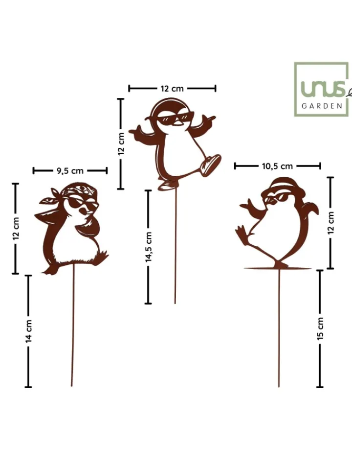 UNUS Gartendekoration<Gartenstecker Pinguine, Lustige Gartendeko aus Metall in Braun