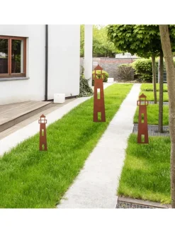 UNUS Gartendekoration<Gartenstecker Rost Leuchtturm in Braun